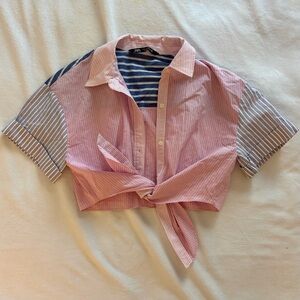 Striped Pink and Blue women’s crop Shirt